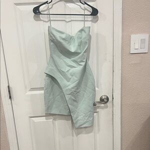 Elizabeth and James Strapless Asymmetric Mini Dress in Light Mint